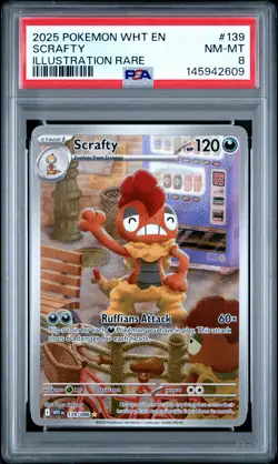 2025 POKEMON WHT EN-WHITE FLARE ILLUSTRATION RARE #139 SCRAFTY PSA 8 - Image 1