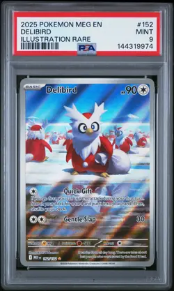 2025 POKEMON MEG EN-MEGA EVOLUTION ILLUSTRATION RARE #152 DELIBIRD PSA 9 - Image 1