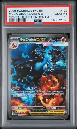 2025 POKEMON PFL SPECIAL ILLUSTRATION RARE #125 MEGA CHARIZARD X EX PSA 10 - Image 1