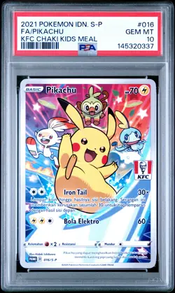 2021 POKEMON INDONESIAN S PROMO KFC CHAKI KIDS MEAL FULL ART/PIKACHU PSA 10 - Image 1