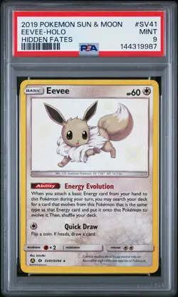 2019 POKEMON SUN & MOON HIDDEN FATES #SV41 EEVEE-HOLO PSA 9 - Image 1