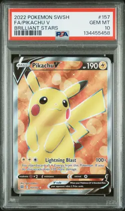 2022 POKEMON SWORD & SHIELD BRILLIANT STARS #157 FULL ART/PIKACHU V PSA 10 - Image 1
