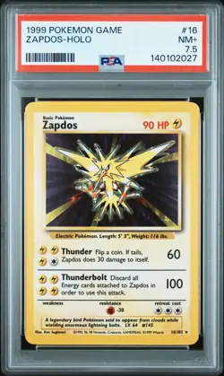 1999 POKEMON BASE SET UNLIMITED #16 ZAPDOS-HOLO PSA 7.5 - Image 1