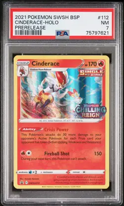 2021 POKEMON SWSH BLACK STAR PROMO PRERELEASE #112 CINDERACE-HOLO PSA 7 - Image 1