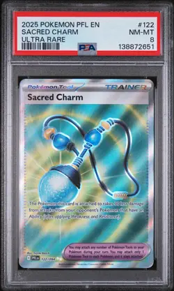 2025 POKEMON PFL EN-PHANTASMAL FLAMES ULTRA RARE #122 SACRED CHARM PSA 8 - Image 1