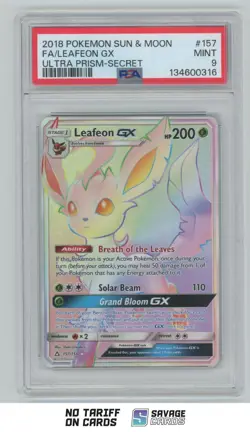 2018 Pokemon Sun & Moon - Ultra Prism Secret Leafeon-GX PSA 9 #157/156 - Image 1