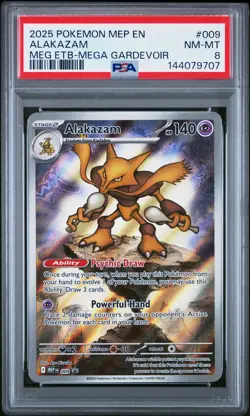 2025 POKEMON MEP EN-ME BLACK STAR PROMO #009 ALAKAZAM PSA 8 - Image 1