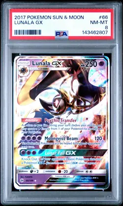 2017 POKEMON SUN & MOON #66 LUNALA GX PSA 8 - Image 1