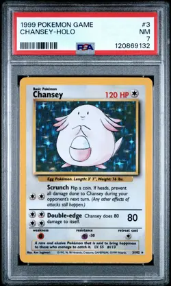 1999 POKEMON BASE SET UNLIMITED #3 CHANSEY-HOLO PSA 7 - Image 1
