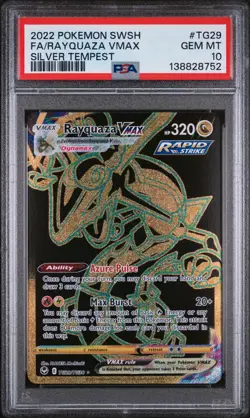 2022 POKEMON SWORD & SHIELD SILVER TEMPEST #TG29 FULL ART/RAYQUAZA VMAX PSA 10 - Image 1