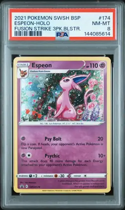 2021 POKEMON SWSH BLACK STAR PROMO #174 ESPEON-HOLO PSA 8 - Image 1