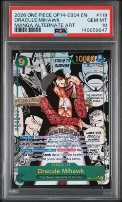 2026 ONE PIECE THE AZURE SEA'S SEVEN MANGA ALT ART #119 DRACULE MIHAWK PSA 10 - Image 1