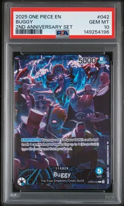 2025 ONE PIECE ENGLISH VERSION 2ND ANNIVERSARY SET #042 BUGGY PSA 10 - Image 1