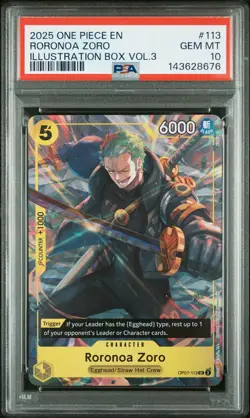 2025 ONE PIECE PROMOS ILLUSTRATION BOX VOL.3 #113 RORONOA ZORO PSA 10 - Image 1
