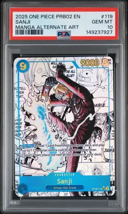 2025 ONE PIECE PRB02-PREMIUM BOOSTER MANGA ALTERNATE ART #119 SANJI PSA 10 - Image 1