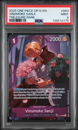 2025 ONE PIECE OP12-LEGACY OF THE MASTER TREASURE RARE #063 VINSMOKE SANJI PSA 9 - Image 1