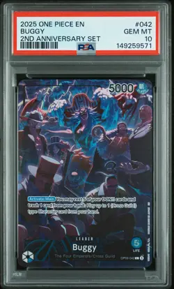 2025 ONE PIECE ENGLISH VERSION 2ND ANNIVERSARY SET #042 BUGGY PSA 10 - Image 1