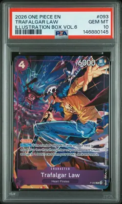 2026 ONE PIECE PROMOS ILLUSTRATION BOX VOL.6 #093 TRAFALGAR LAW PSA 10 - Image 1