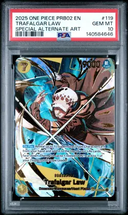 2025 ONE PIECE PRB02 SPECIAL ALTERNATE ART #119 TRAFALGAR LAW PSA 10 - Image 1