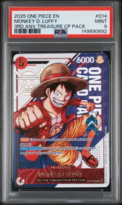 2025 ONE PIECE 3RD ANNIVERSARY TREASURE CAMPAIGN PACK #014 MONKEY D. LUFFY PSA 9 - Image 1