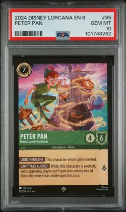 2024 DISNEY LORCANA EN 6-AZURITE SEA #85 PETER PAN NEVER LAND PRANKSTER PSA 10 - Image 1