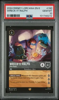 2024 DISNEY LORCANA EN 6-AZURITE SEA #190 WRECK-IT RALPH HAM HANDS PSA 10 - Image 1