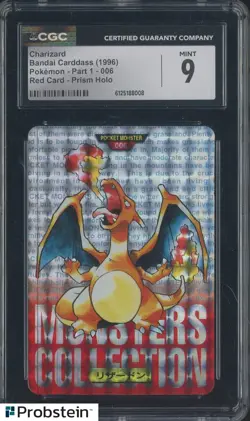 1996 Pokemon Bandai Carddass 006 Charizard Red Card Prism Holo CGC 9 MINT - Image 1