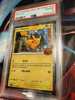 Pokemon Pikachu Trick-or-Trade 2024 Cosmo Holo Paldean Fates Card 018/091 Psa10 - Image 1