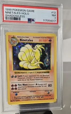 1999 POKEMON BASE SET SHADOWLESS NINETALES HOLO GRADED PSA-7 CARD # 12/102 - Image 1