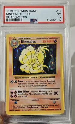 1999 POKEMON BASE SET SHADOWLESS NINETALES HOLO GRADED PSA-7 CARD # 12/102 - Image 3