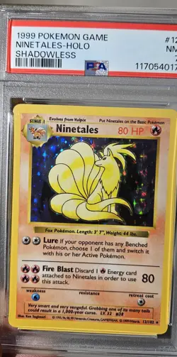 1999 POKEMON BASE SET SHADOWLESS NINETALES HOLO GRADED PSA-7 CARD # 12/102 - Image 4