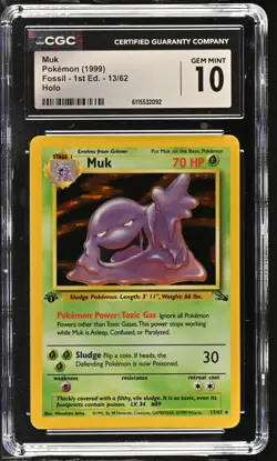 CGC 10 GEM MINT Muk 1999 Fossil 1st Edition 13/62 Holo Pokemon Card - Image 1