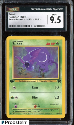 2000 Pokemon 1st Edition 70/82 Zubat Team Rocket CGC 9.5 - Image 1