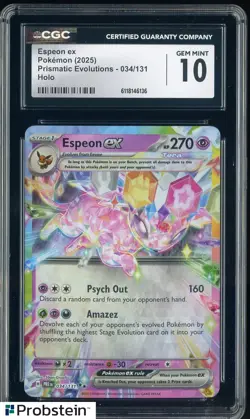 2025 Pokemon Prismatic Evolutions 034/131 Espeon ex Holo CGC 10 GEM MINT - Image 1