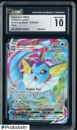 2021 Pokemon Evolving Skies 030/203 Vaporeon VMAX Holo CGC 10 GEM MINT - Image 1
