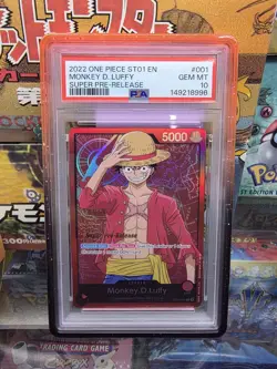 MONKEY D. LUFFY 2022 ONE PIECE ST01 SUPER PRE-RELEASE #1 PSA 10 WITH GUARD - Image 1