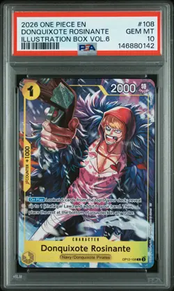 2026 ONE PIECE PROMOS ILLUSTRATION BOX VOL.6 #108 DONQUIXOTE ROSINANTE PSA 10 - Image 1