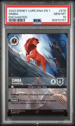 2023 DISNEY LORCANA THE FIRST CHAPTER ENCHANTED #215 SIMBA RETURNED KING PSA 10 - Image 1
