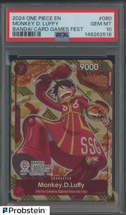 2024 One Piece EN Bandai Card Games Fest #080 Monkey D Luffy PSA 10 - Image 1
