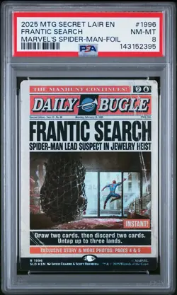 2025 Magic The Gathering Secret Lair #1996 Frantic Search Spider-Man-Foil PSA 8 - Image 1