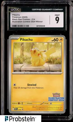 2025 Pokemon Black Star Promos illustration Contest Pikachu CGC 9 MINT - Image 1