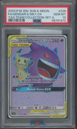 2020 Pokemon Indonesian Sun & Moon #228 Gengar & Mimikyu-GX Gem Mint PSA 10 - Image 1