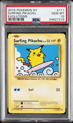 2016 POKEMON XY EVOLUTIONS #111 SURFING PIKACHU PSA 10 - Image 1
