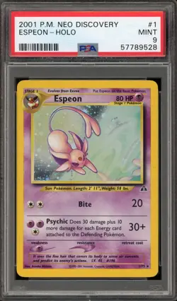 Pokemon Espeon Neo Discovery Unlimited Holo Rare #1 PSA 9 Mint - Image 1