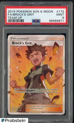 2019 Pokemon Sun & moon Team Up #172 FA Brock's Grit PSA 9 MINT - Image 1