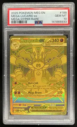 2025 Pokemon Mega Evolution Lucario ex Hyper Rare #188/132 PSA 10 - Image 1