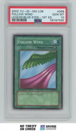 2002 Yu-Gi-Oh Legend/Blue Eyes 1st Edition Follow Wind PSA 10 #LOB-098 - Image 1