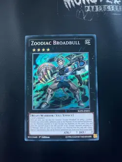 YUGIOH ZOODIAC BROADBULL SECRET RARE RATE-EN051 1ST EDITION - Image 1