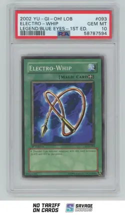 2002 Yu-Gi-Oh Legend/Blue Eyes 1st Edition Electro Whip PSA 10 #LOB-093 - Image 1