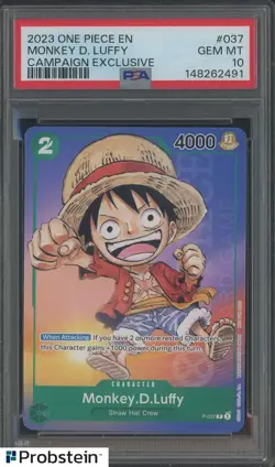 2023 One Piece EN Campaign Exclusive #037 Monkey D Luffy PSA 10 GEM MINT - Image 1